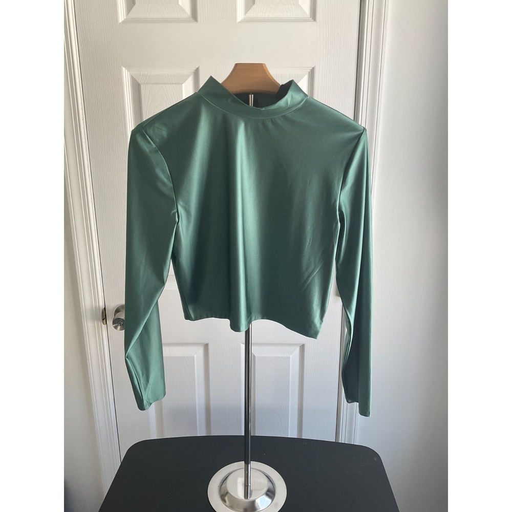 Wild Fable Dark Green Mock Neck Long Sleeve Top Size L